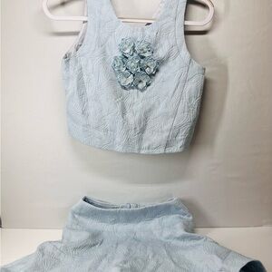 Elegant Blue Floral‎ Textured Skirt Set